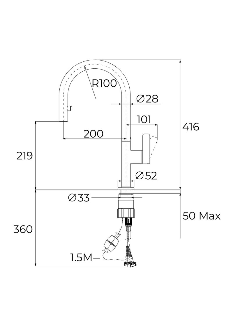 Oval Design Single Lever Kitchen Tap with Swivel Spout, Anti-Scale Aerator, and Pull-Out Dual Spray Functions OVAL 9382