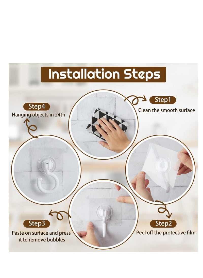 Adhesive Ceiling Hooks, 9 Pcs Reusable Wall Heavy Duty Hooks, White Plastic Heavy Duty Adhesive Ceiling Hooks, for Kitchen Bathroom Ceiling Wall Office Window