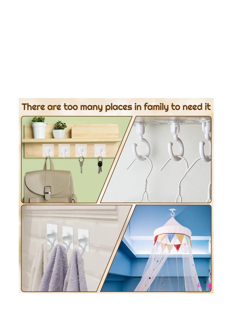 Adhesive Ceiling Hooks, 9 Pcs Reusable Wall Heavy Duty Hooks, White Plastic Heavy Duty Adhesive Ceiling Hooks, for Kitchen Bathroom Ceiling Wall Office Window