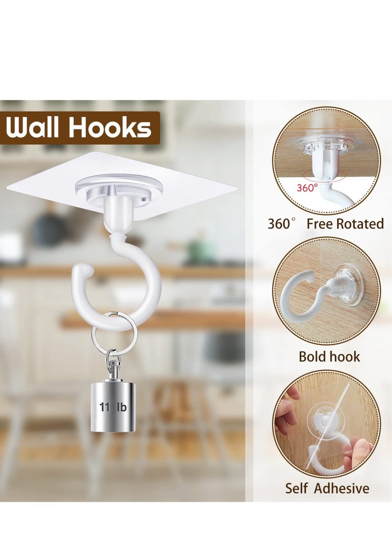 Adhesive Ceiling Hooks, 9 Pcs Reusable Wall Heavy Duty Hooks, White Plastic Heavy Duty Adhesive Ceiling Hooks, for Kitchen Bathroom Ceiling Wall Office Window