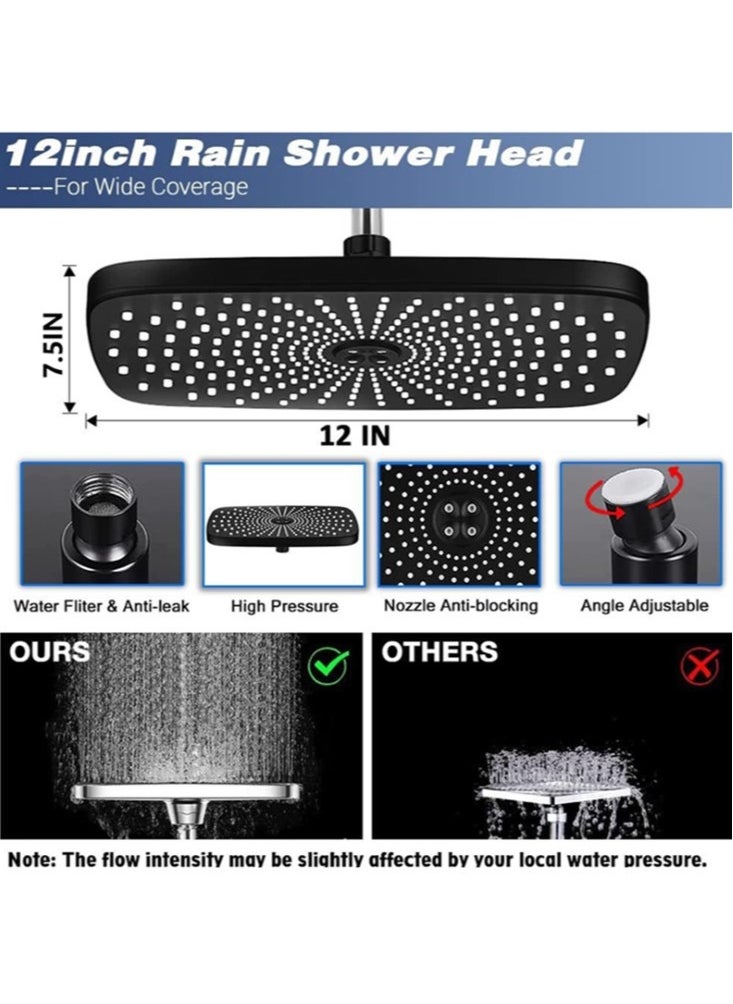 1-Set Exposed Shower System Triple Function Bathroom Shower Head 20cm Square Rainfall Shower Head with Handheld Complete Shower Set Silver