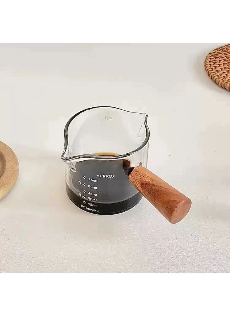 Double Spout Wood Handle Mini Milk Pitcher with ScaleWooden Handle with Double Mouth Label Wooden Handle with Double Mouth Label