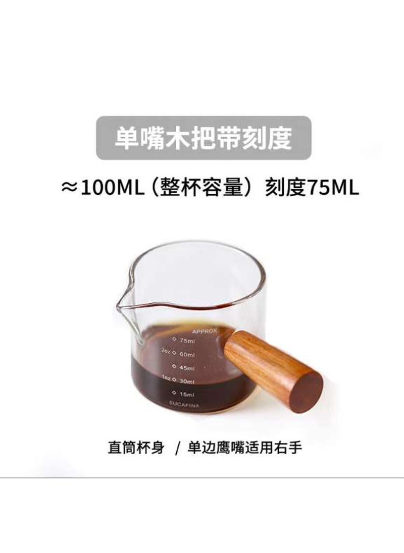 Espresso Wooden Handle Milk Pot Double Mouth Small Milk Pot Variety of Sauce Dip Dip Dish Tool Extraction Scale Measuring Cup Single-nozzle graduated wooden handlebar