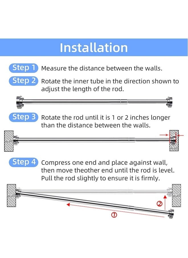 Shower Curtain Rod, 150-250cm Adjustable Tension Spring,Telescopic Curtain Pole Stainless Steel Extendable Clothes Rail Extendable Pole,No Drilling