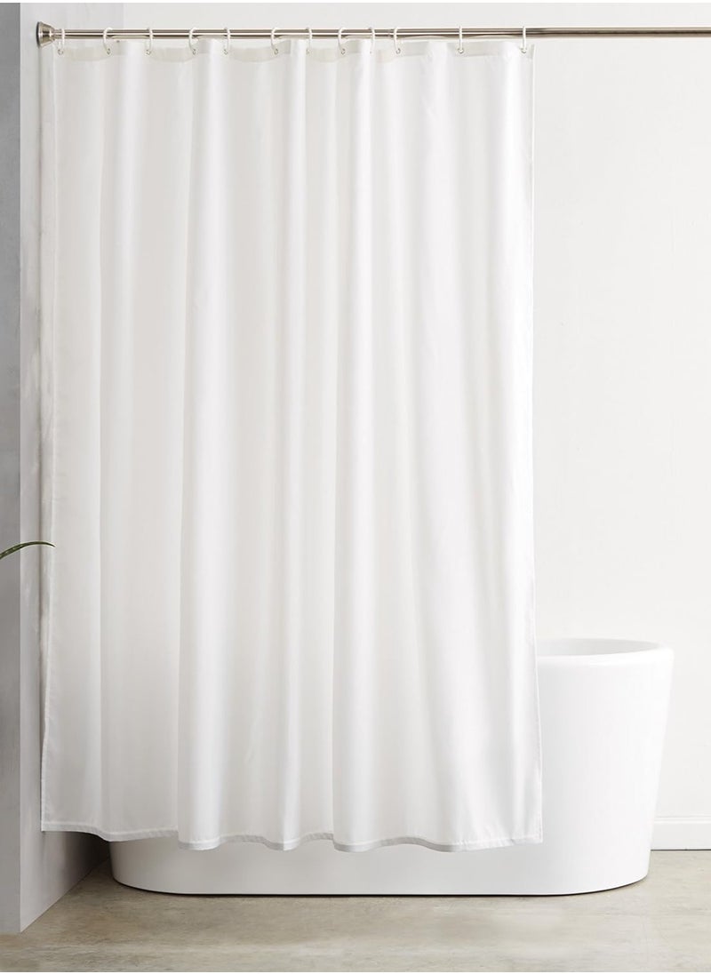 Solid White Shower Curtain 180x180cm – Mould Resistant, Water Repellent, Machine Washable, with Hooks