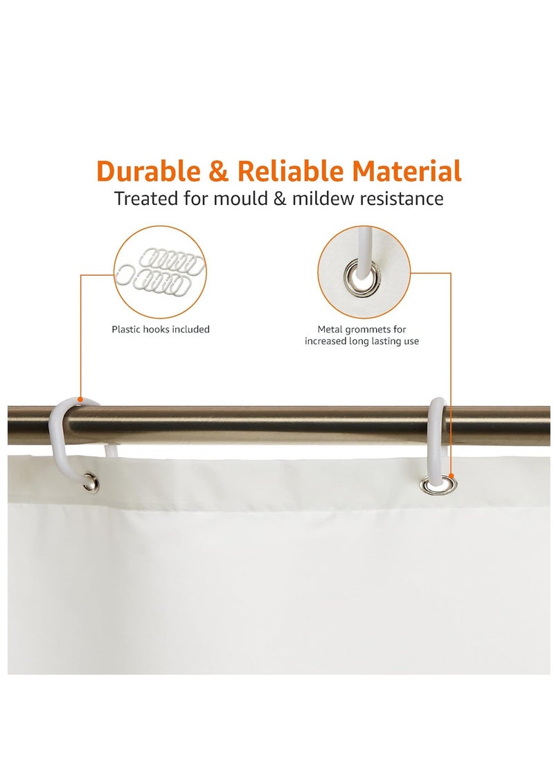 Solid White Shower Curtain 180x180cm – Mould Resistant, Water Repellent, Machine Washable, with Hooks