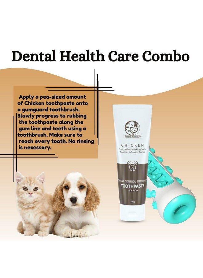 Pet Dental Oral Care Combo Of Toothpaste And Teething Chew Toy - (Gum Guard Stick + Chicken Toothpaste, 100Gm) Enriched With Baking Soda Soothes Inflame Gums And Hard Chew Toy