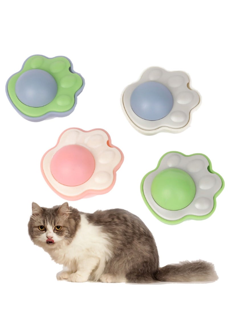 4 Pcs Catnip Ball Toy, Wall Cat Paw Shape Catnip Toy Pure Natural Mint Leaves Rotatable Indoor Snap on Wall Cat Chew Toy Kitten Teeth Cleaning Cat Supplies