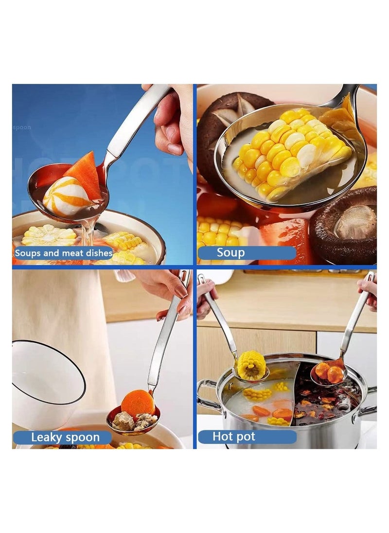 Stainless Steel Spoon Colander Set, US304 Stainless Steel Ladles Spoon And Slotted Colander Spoon Set Small Soup Ladle With Holes Strainer Scoop Ladles For Serving Gravy Hot Pot, 2Pack