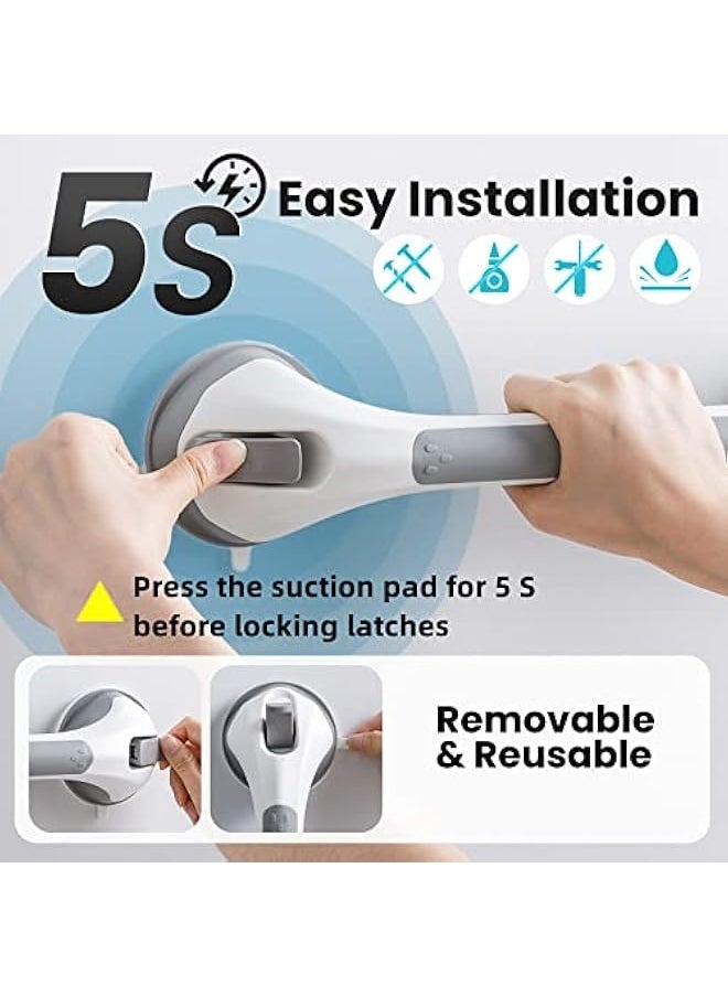 Suction Cup Handle for Bathroom, 43 cm Strong Grip Shower Grab Bars for Disabled, Seniors, Injured, Support Up to 119 kg No Drilling and Removable, Safety Shower Handle – Grey