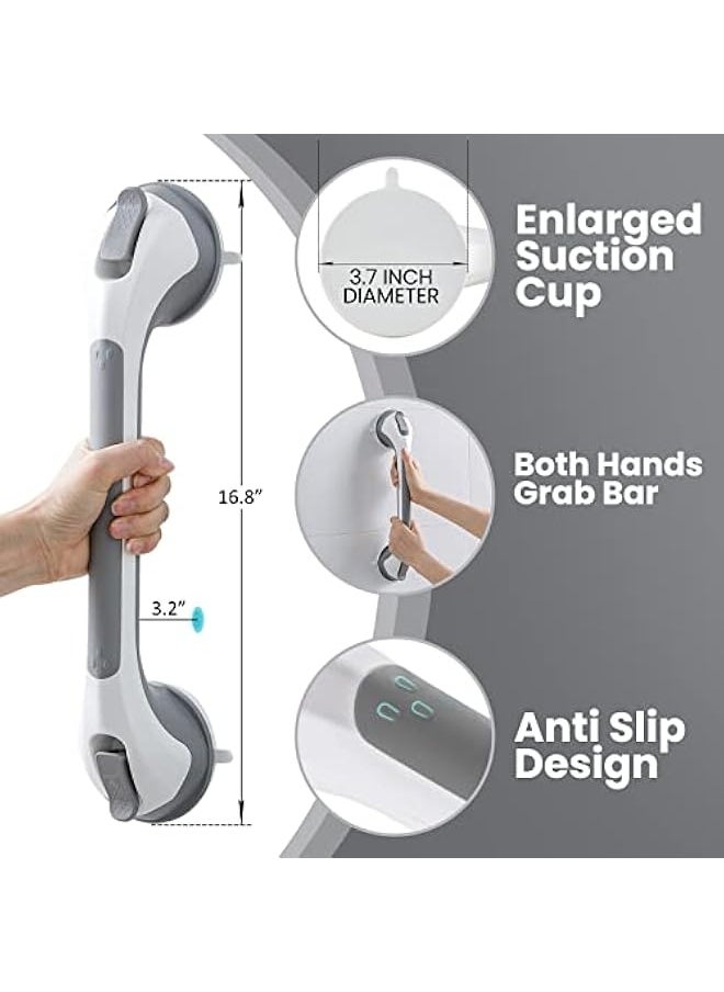 Suction Cup Handle for Bathroom, 43 cm Strong Grip Shower Grab Bars for Disabled, Seniors, Injured, Support Up to 119 kg No Drilling and Removable, Safety Shower Handle – Grey