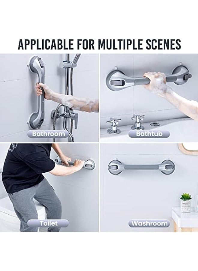 Suction Handle for Bathroom Shower Grab Bars Strong Grip for Disabled, Seniors, Injured, Safety Shower Handle Support Up to 119 kg No Drilling and Removable – Silver