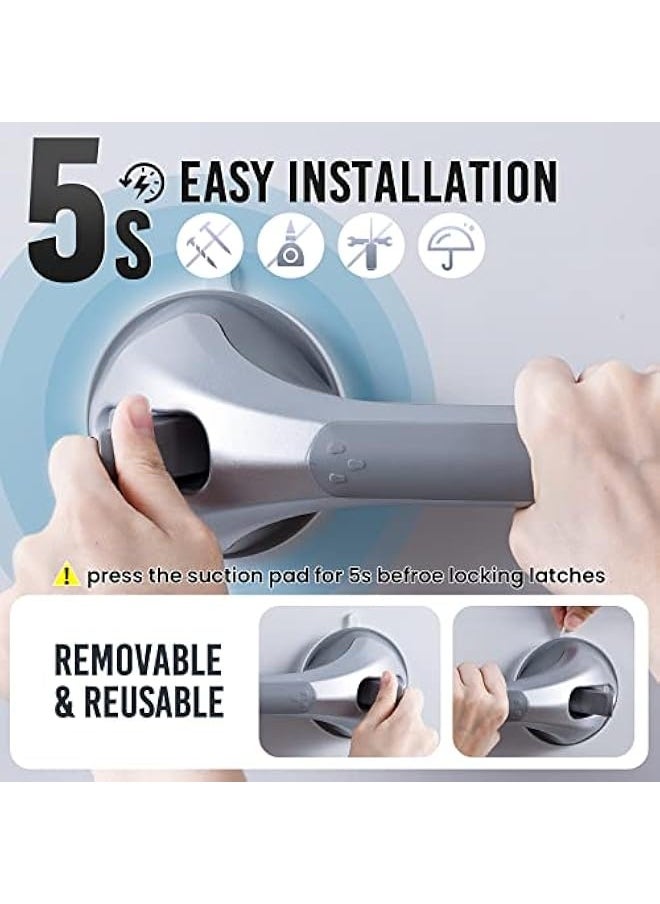 Suction Handle for Bathroom Shower Grab Bars Strong Grip for Disabled, Seniors, Injured, Safety Shower Handle Support Up to 119 kg No Drilling and Removable – Silver