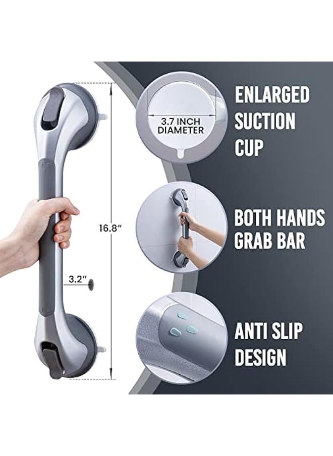 Suction Handle for Bathroom Shower Grab Bars Strong Grip for Disabled, Seniors, Injured, Safety Shower Handle Support Up to 119 kg No Drilling and Removable – Silver