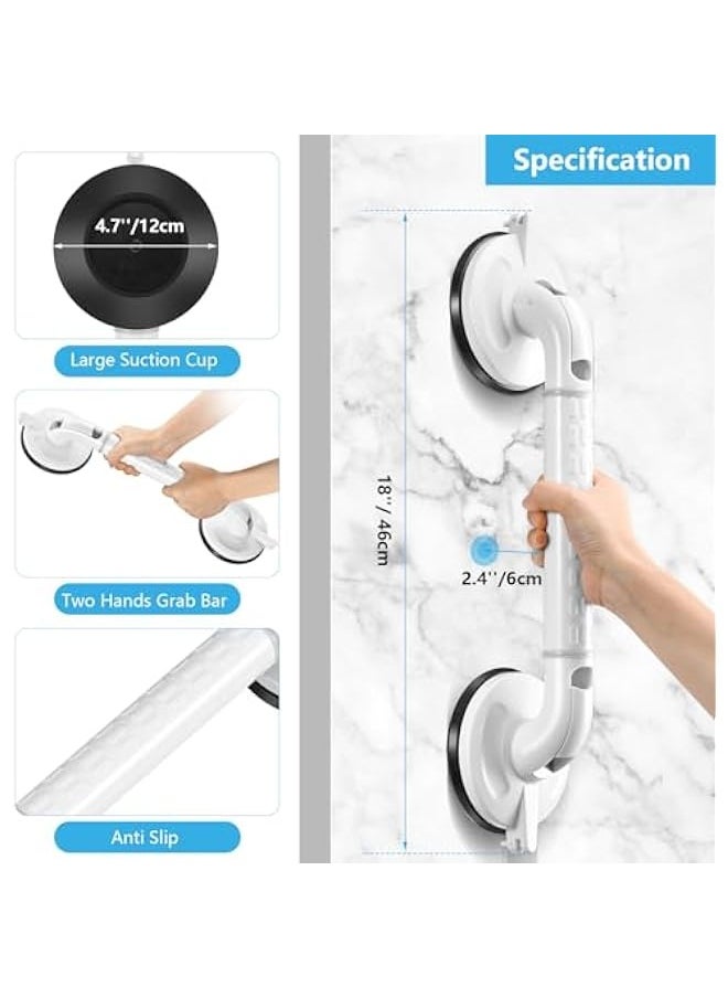 46 cm Suction Cup Shower Bar - Safety Indicator - Handles for Elderly and Disabled - Non-slip Grip - Large and Powerful Suction Cups 12 cm