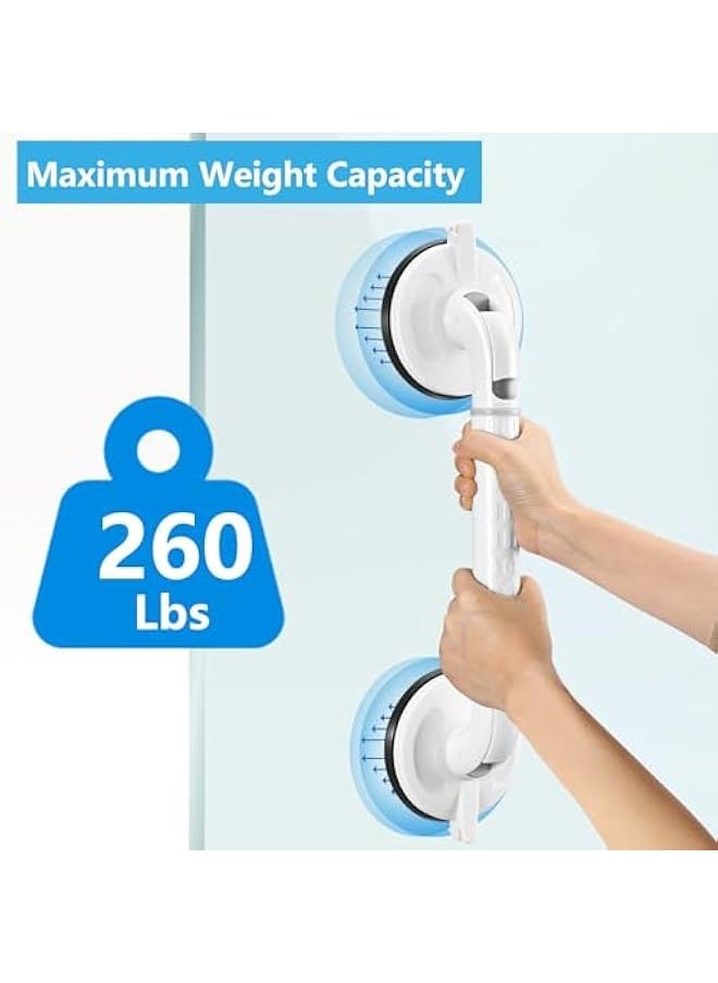 46 cm Suction Cup Shower Bar - Safety Indicator - Handles for Elderly and Disabled - Non-slip Grip - Large and Powerful Suction Cups 12 cm