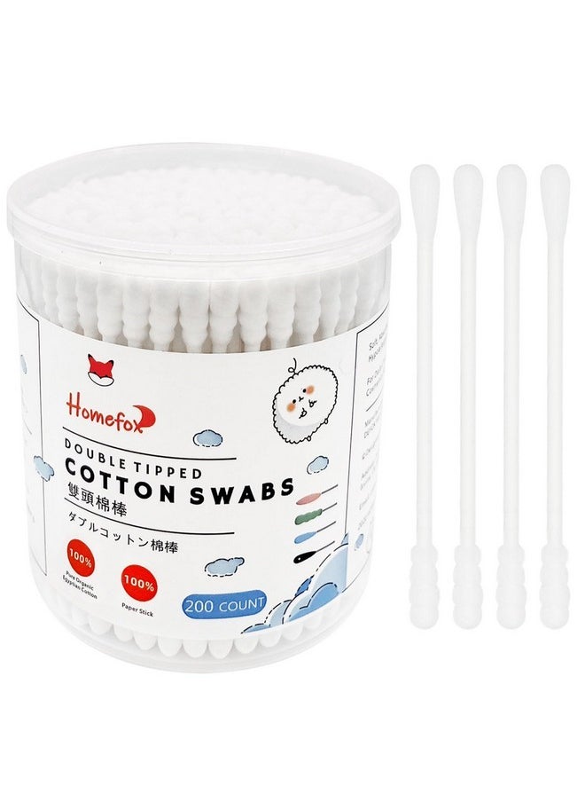 Cotton Swabs Spiral - 200 Count Organic Cotton Buds Double Side Tightly Wrapped Cotton Tips Paper Stick Soft Gentle Lint-Free Cruelty-Free, Round & Spiral (White)…