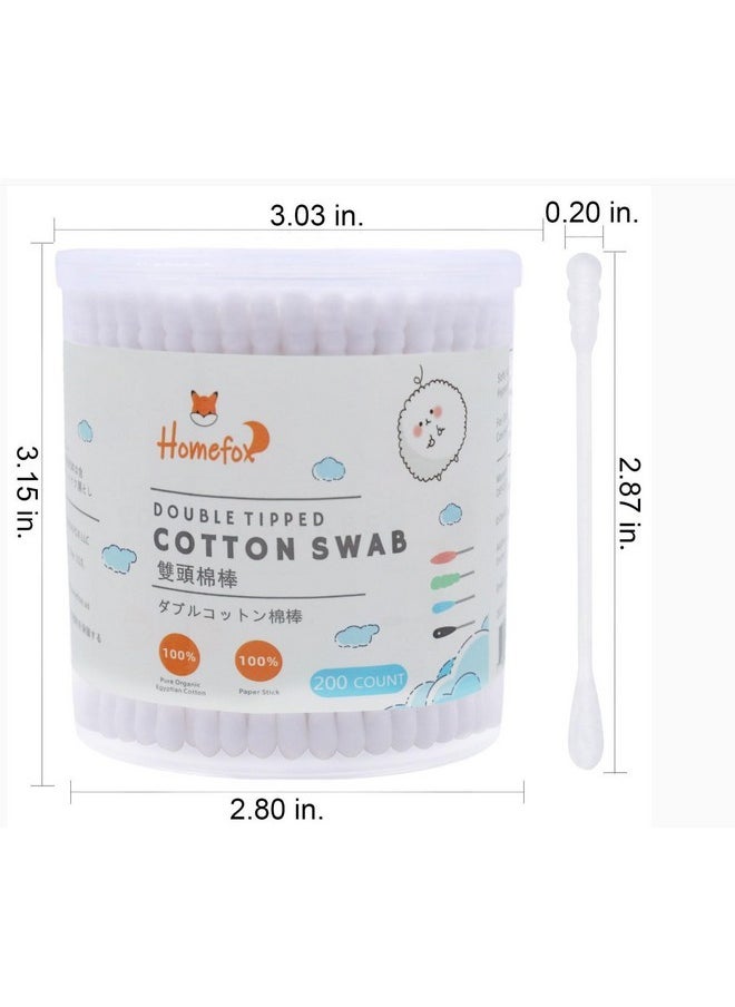 Cotton Swabs Spiral - 200 Count Organic Cotton Buds Double Side Tightly Wrapped Cotton Tips Paper Stick Soft Gentle Lint-Free Cruelty-Free, Round & Spiral (White)…