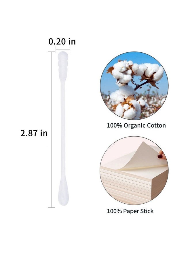 Cotton Swabs Spiral - 200 Count Organic Cotton Buds Double Side Tightly Wrapped Cotton Tips Paper Stick Soft Gentle Lint-Free Cruelty-Free, Round & Spiral (White)…