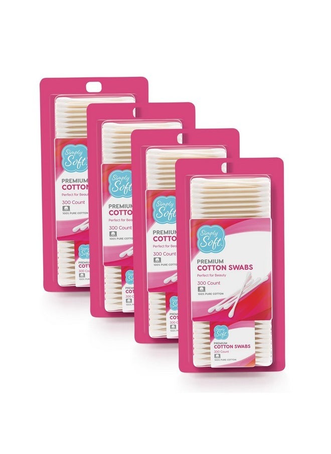 Simply Soft Cotton Tip Applicators, Cotton Swabs With Double Round Tips, 300 Count (Pack Of 4)