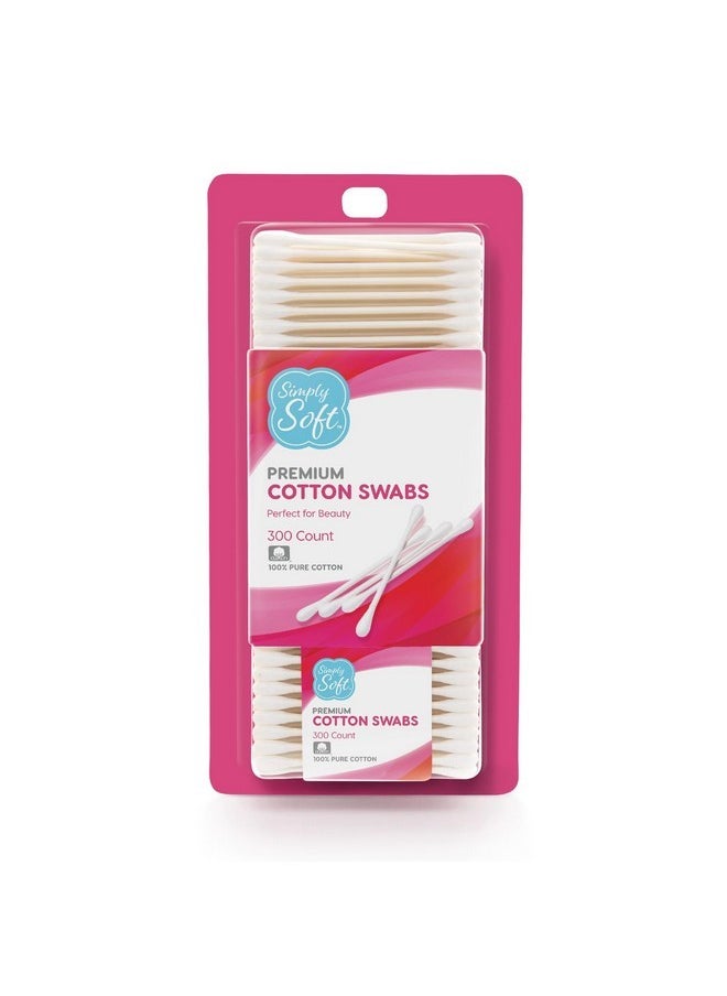 Simply Soft Cotton Tip Applicators, Cotton Swabs With Double Round Tips, 300 Count (Pack Of 4)