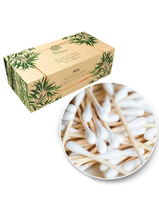 Premium 500 Biodegradable Bamboo Cotton Swabs | Zero Waste Disposable Products | Compostable Q Tips For Ears | Plastic Free Makeup Swab | Safety Wooden Ear Sticks | Eco Friendly Eye Cleaning Utensils