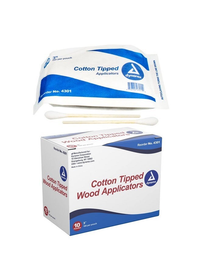 3-Inch Non-Sterile Cotton Tipped Applicators - Single-Use Wooden Cotton Tip Applicators For Wound Care, Dressing, Hygiene, Makeup, Cleaning, Jewelry - 1 Box Of 1000