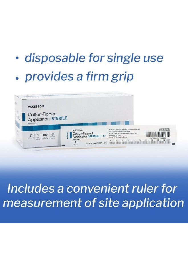 Cotton-Tipped Applicator Swabstick, Sterile, Wood Shaft, 6 In, 1 Count, 100 Packs, 100 Total