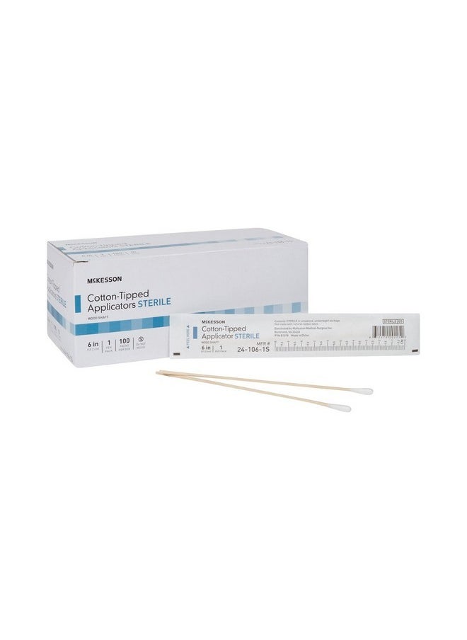Cotton-Tipped Applicator Swabstick, Sterile, Wood Shaft, 6 In, 1 Count, 100 Packs, 100 Total