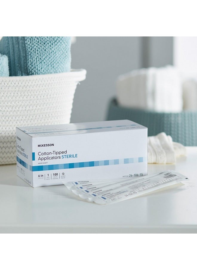 Cotton-Tipped Applicator Swabstick, Sterile, Wood Shaft, 6 In, 1 Count, 100 Packs, 100 Total