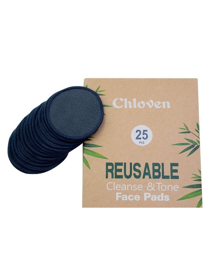 25 Pack Charcoal Bamboo Reusable Makeup Remover Pads - Bamboo Reusable Cotton Rounds For Toner, Washable Eco-Friendly Pads For All Skin Types With Cotton Laundry Bag