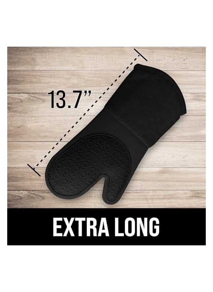 Extra Long Professional Silicone Oven Mitt, Oven Mitts with Quilted Liner, Heat Resistant Pot Holders, Flexible Oven Gloves, 1 Pair (Black, 13.7 inch)