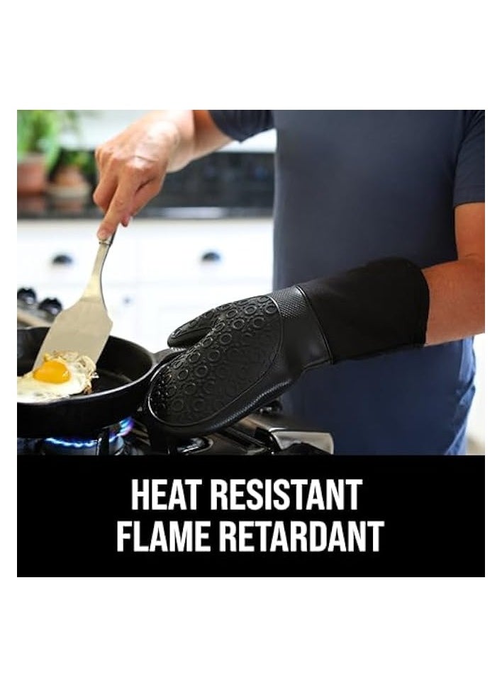 Extra Long Professional Silicone Oven Mitt, Oven Mitts with Quilted Liner, Heat Resistant Pot Holders, Flexible Oven Gloves, 1 Pair (Black, 13.7 inch)