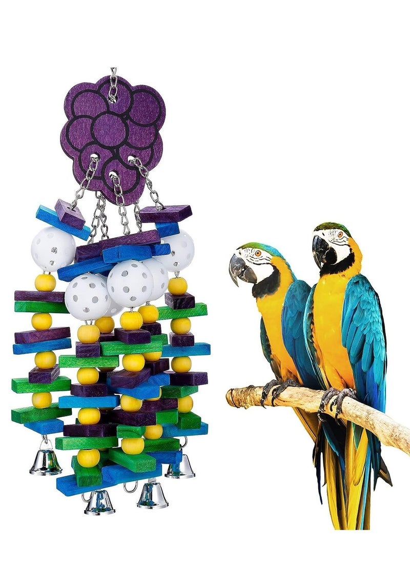 Large Bird Parrot Toys Bells Cage Chewing with Colorful Wood Blocks Beads Sticks for Cockatoos Grey Macaws