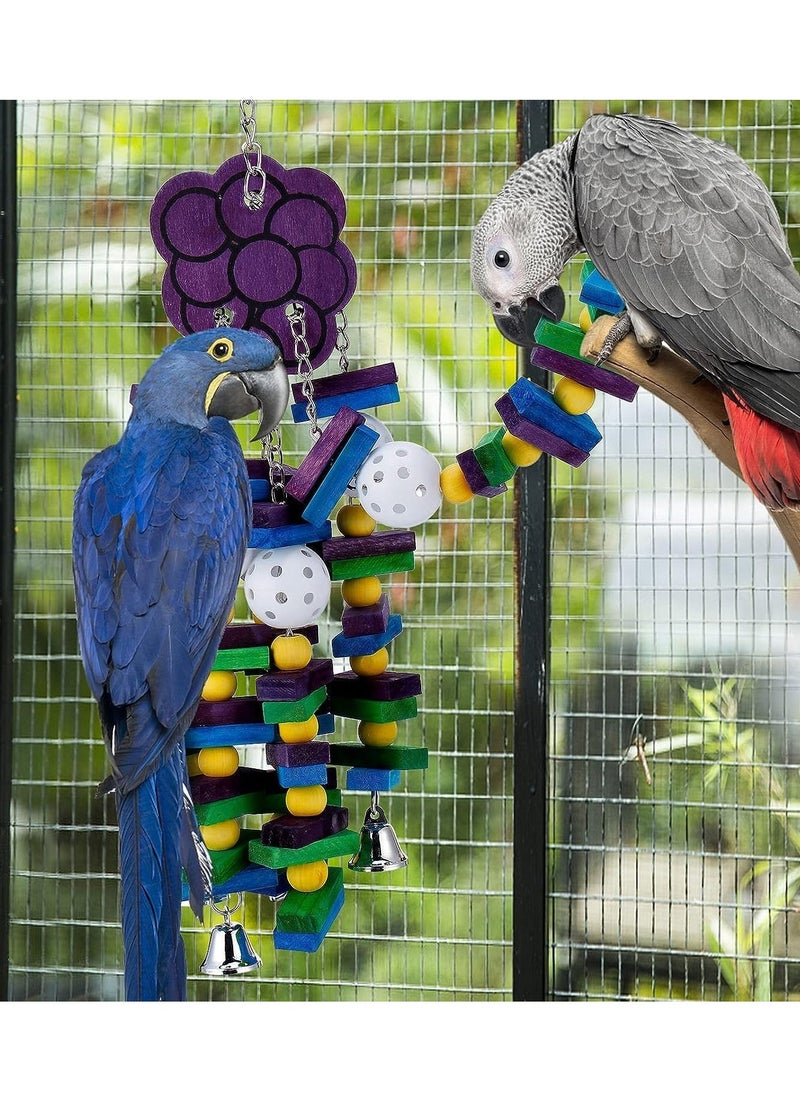 Large Bird Parrot Toys Bells Cage Chewing with Colorful Wood Blocks Beads Sticks for Cockatoos Grey Macaws