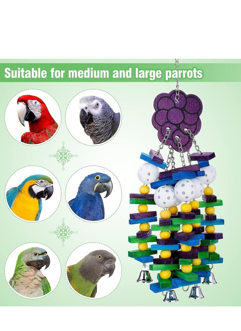 Large Bird Parrot Toys Bells Cage Chewing with Colorful Wood Blocks Beads Sticks for Cockatoos Grey Macaws