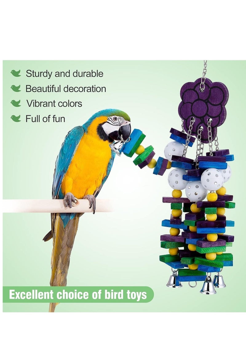 Large Bird Parrot Toys Bells Cage Chewing with Colorful Wood Blocks Beads Sticks for Cockatoos Grey Macaws