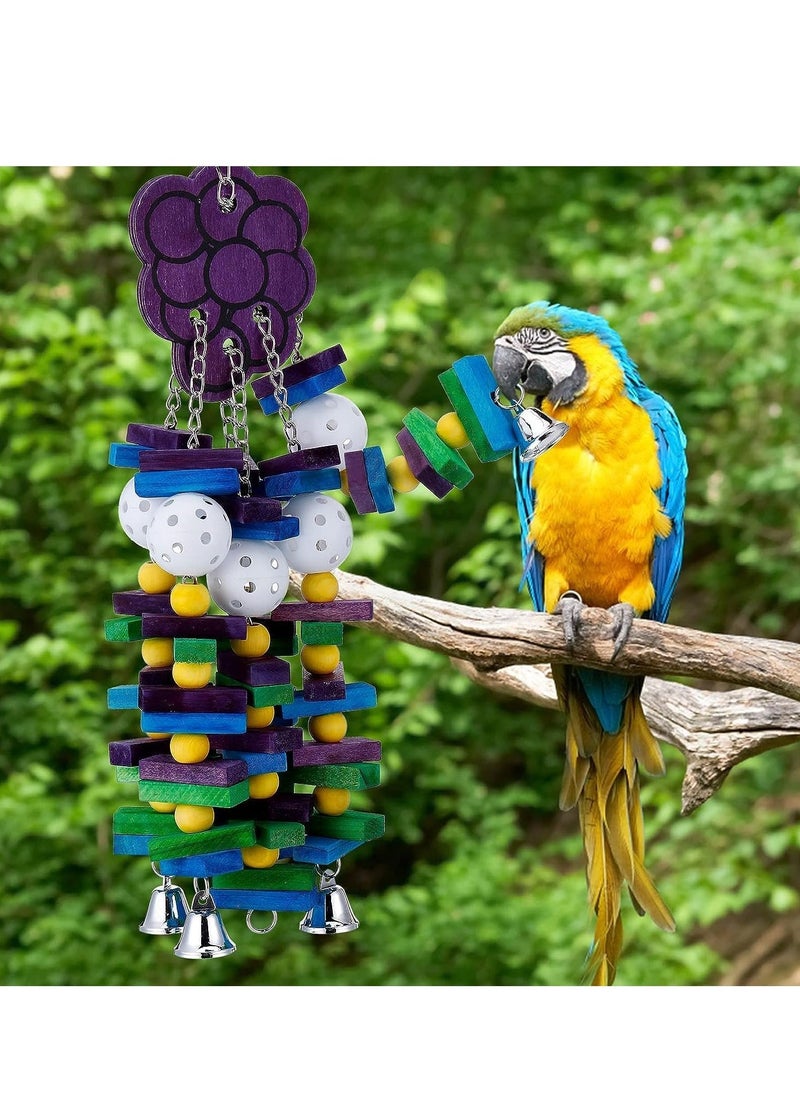 Large Bird Parrot Toys Bells Cage Chewing with Colorful Wood Blocks Beads Sticks for Cockatoos Grey Macaws