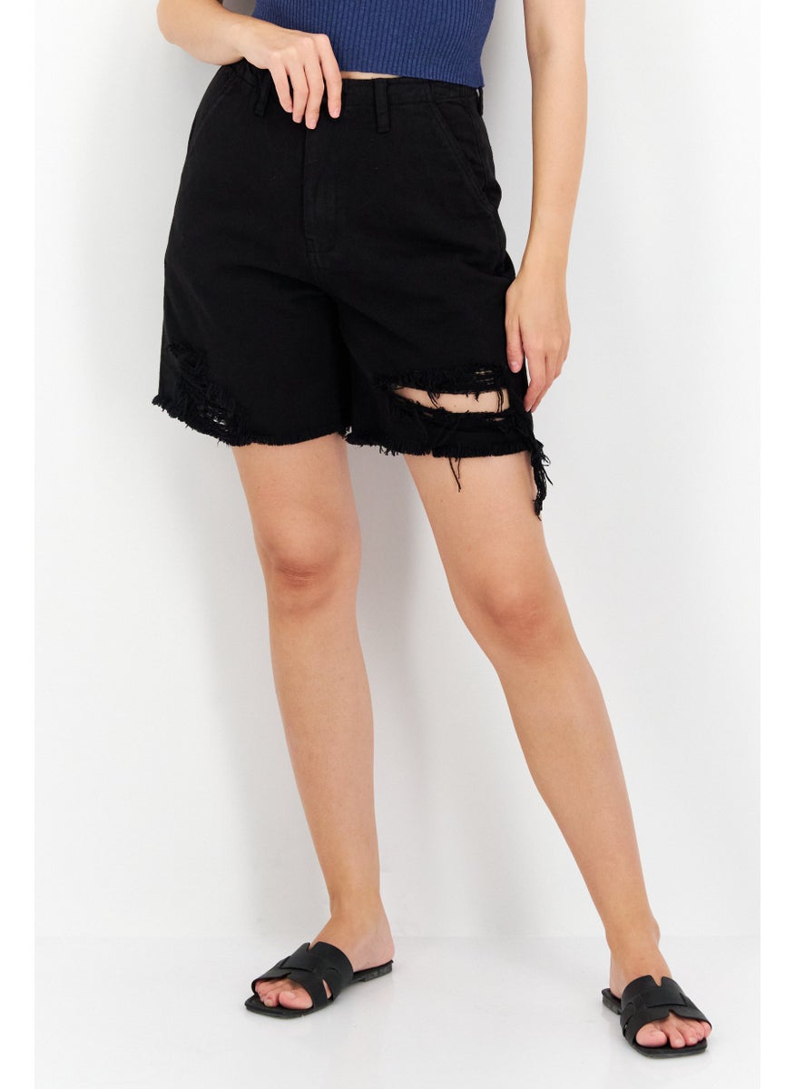 Women Washed Denim Short, Black