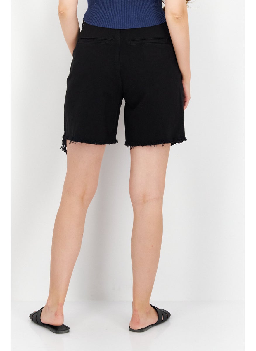Women Washed Denim Short, Black