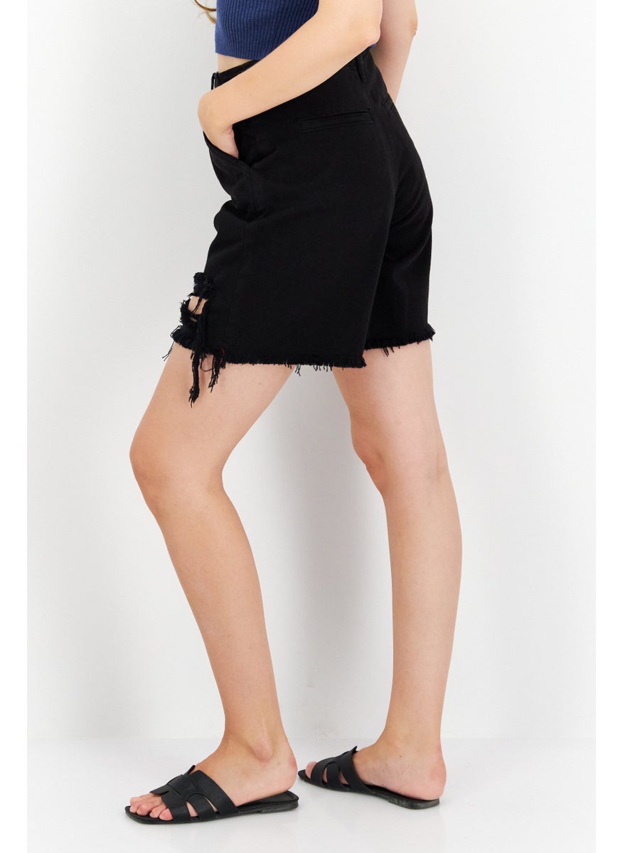 Women Washed Denim Short, Black
