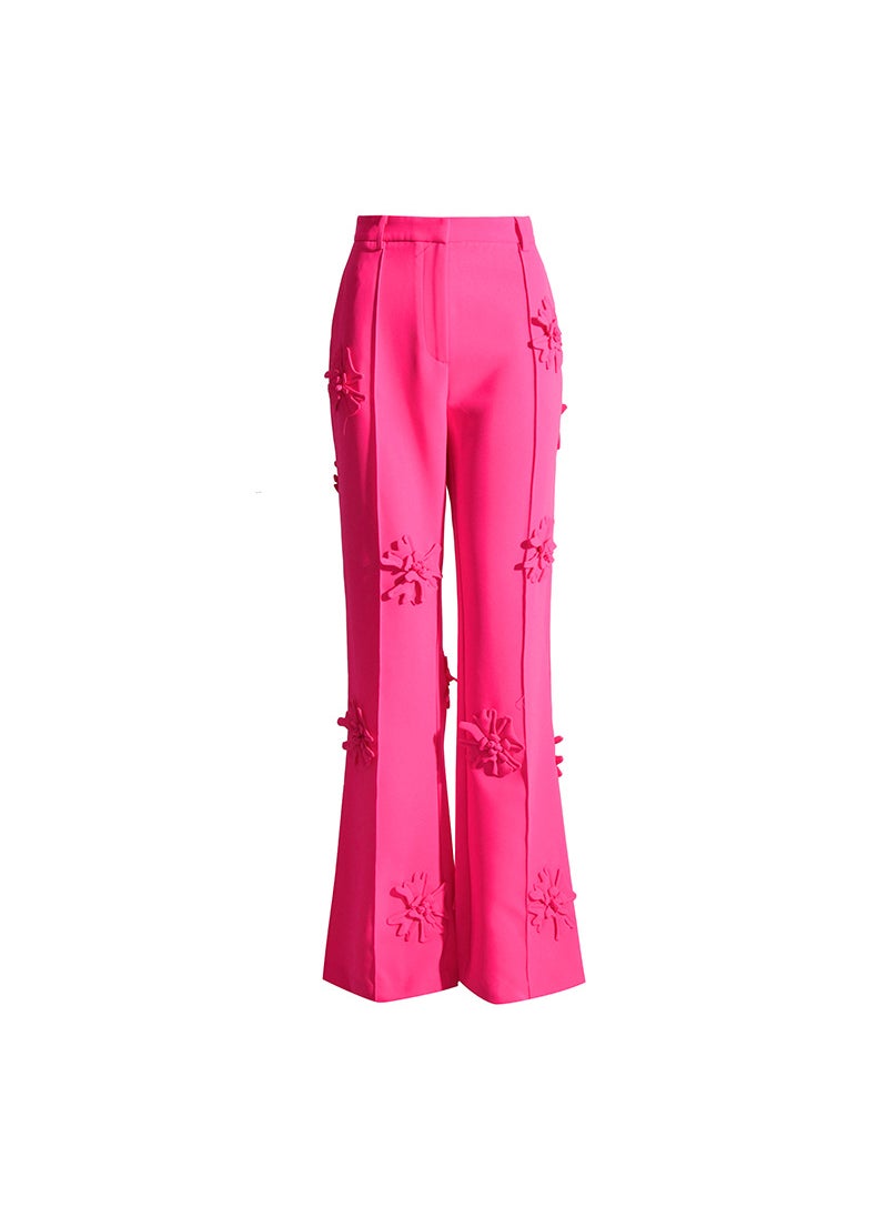 2024 new fashion brand double-breasted three-dimensional flower stitching suit high waist flared pants two-piece women's clothing