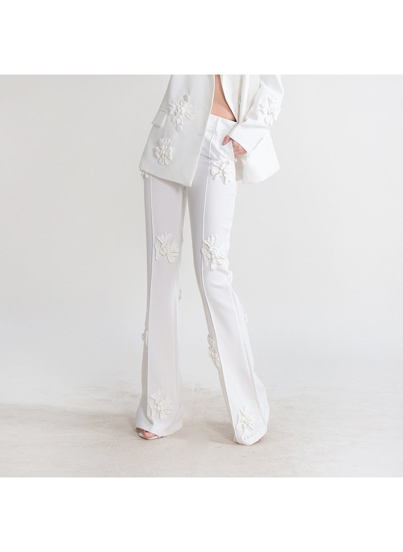 2024 new fashion brand double-breasted three-dimensional flower stitching suit high waist flared pants two-piece women's clothing