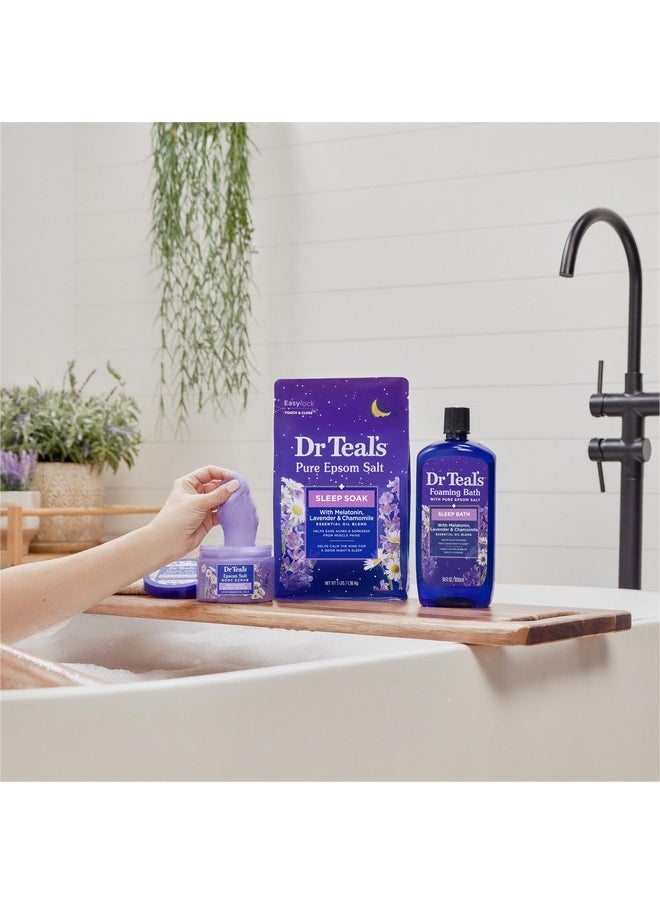 Foaming Bath With Pure Epsom Salt, Sleep Blend With Melatonin, Lavender & Chamomile Essential Oils, 34 Fl Oz (Pack Of 4) (Packaging May Vary)