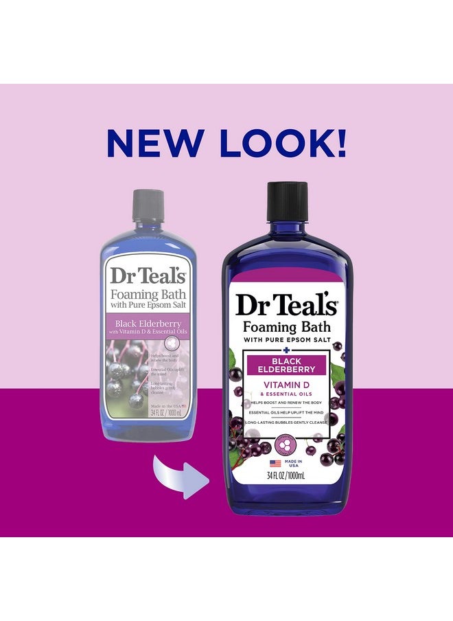Foaming Bath With Pure Epsom Salt, Black Elderberry With Vitamin D, 34 Fl Oz (Pack Of 4) (Packaging May Vary)