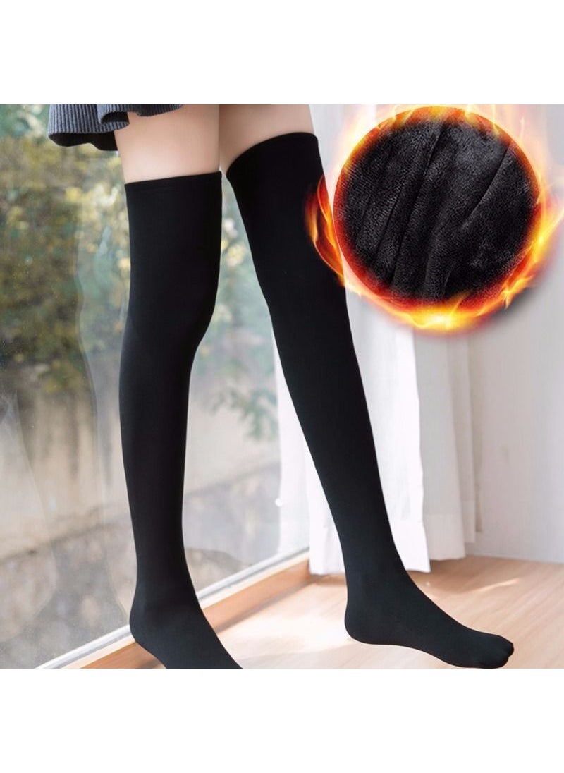 Autumn and winter thigh socks knee socks plus velvet padded long tube socks non-slip warm knee anti-cold leg high socksLong tube black with feet Long tube black with feet