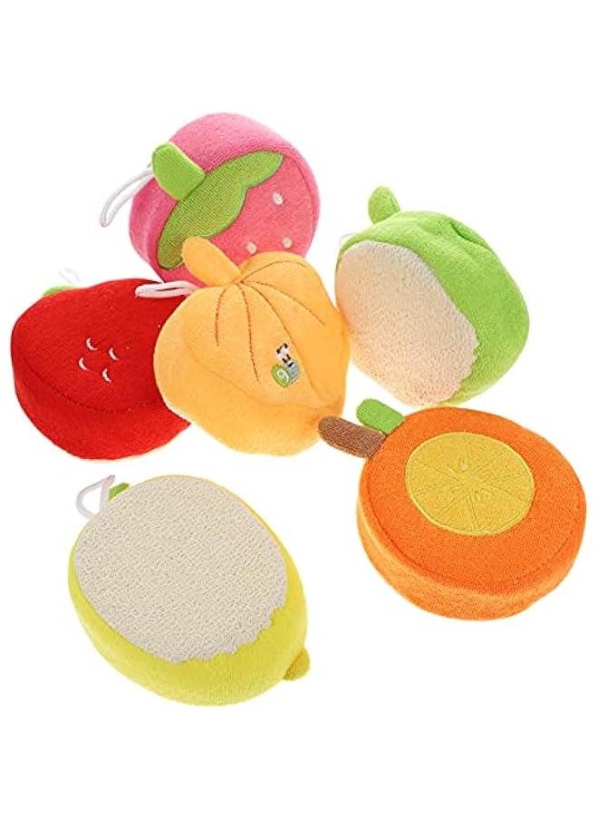 6Pcs Cute Fruit Bath Sponge Shower Pouf Cleaning Sponge Baby Bathing Sponge for Infant Shower Body Scrubber