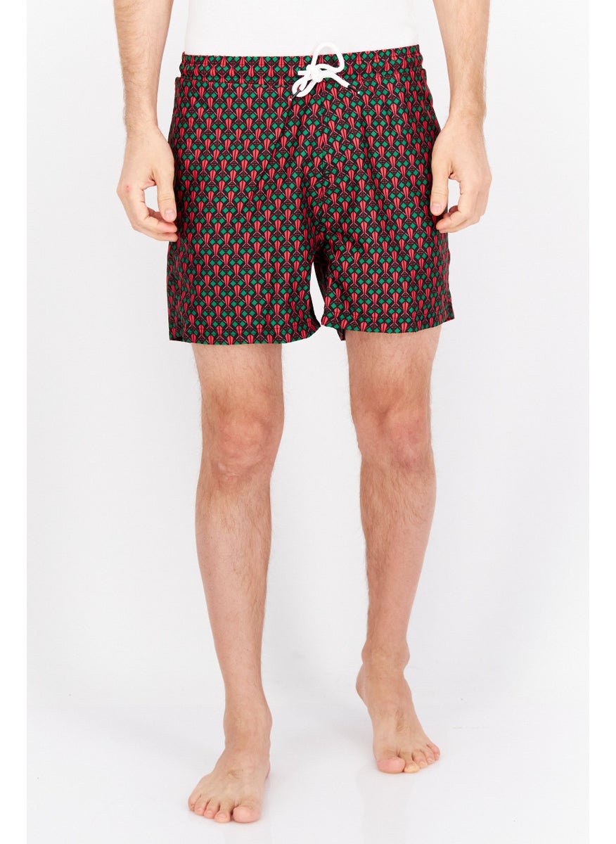 Men Allover Print Swim Shorts, Red/Black Combo