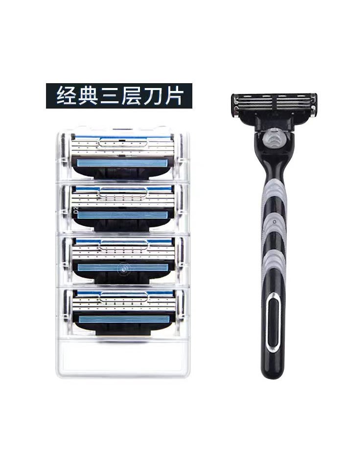 In stock free shipping 3-layer razor blade men's manual razor razor blade stainless steel old-fashioned razor head