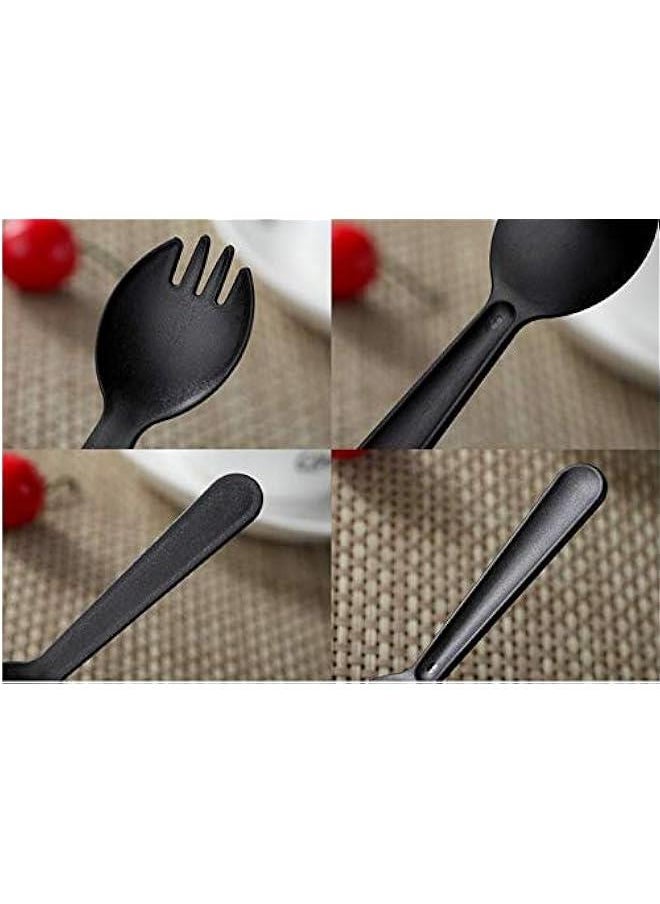 100Pcs Medium-Weight Cutlery Spork Disposable Plastic Spork (Black)